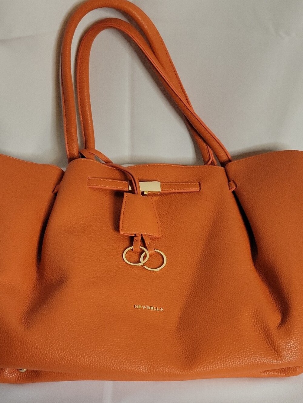 Orange Pebbled Tote with Ring Accent - Picture 2 of 8